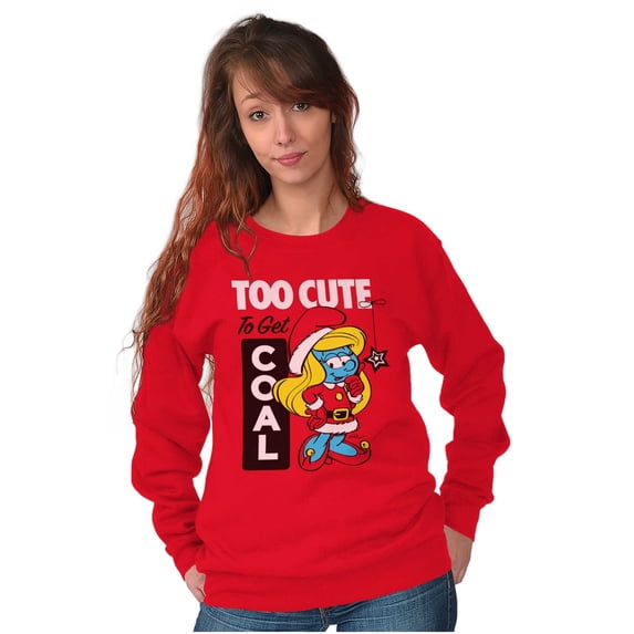 Santa Smurfette Too Cute Christmas Women Crewneck Sweatshirt Brisco Brands M