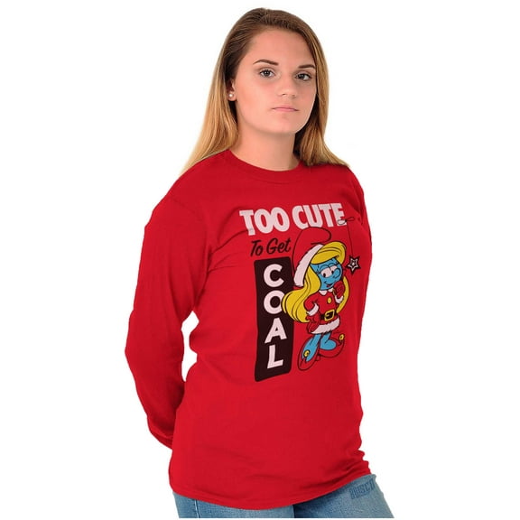 Santa Smurfette Too Cute Christmas Women's Long Sleeve T Shirt Brisco Brands S