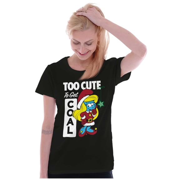 Santa Smurfette Too Cute Christmas Women's T Shirt Ladies Tee Brisco Brands S