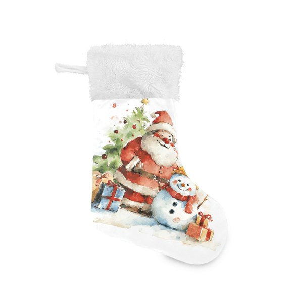 Santa Snowman Stand Beside Christmas Tree Christmas Stockings Large Capacity 18 inch Gift Bag with Hook Xmas Holiday Decor 1 Pack