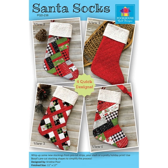 Santa Socks Pattern by Poorhouse Quilt Designs
