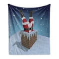 thumbnail image 1 of Santa Soft Flannel Fleece Throw Blanket, Father Christmas Stuck in the Chimney on Snow Covered Rooftop and Starry Night Sky, Cozy Plush for Indoor and Outdoor Use, 60" x 80", Multicolor, by Ambesonne, 1 of 5