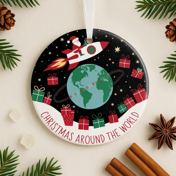 Santa Space Ornament Gift for Astronomy Lover Stargazer Science Teacher Christmas Around the World Tree Celestial Rocket Earth Star Decor