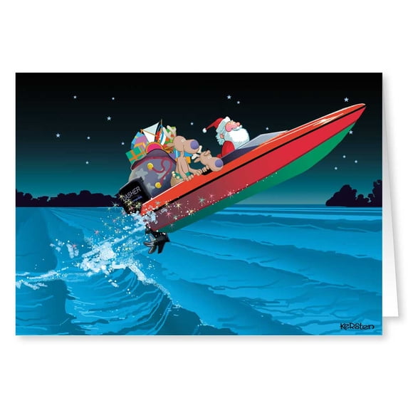 Santa Speeboat Nautical Card 18 Cards and Envelopes