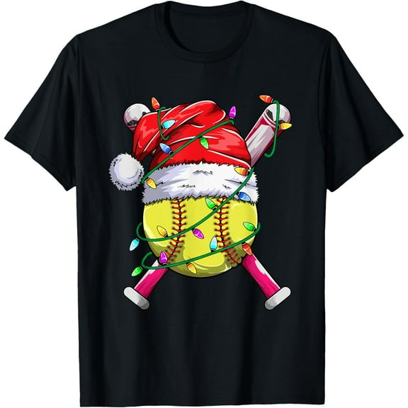 Santa Sports Design- Women Girls Christmas Softball Player T-Shirt