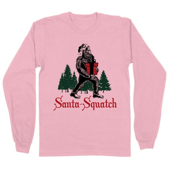 Santa-Squatch Long Sleeve Shirt Unisex Medium Pink