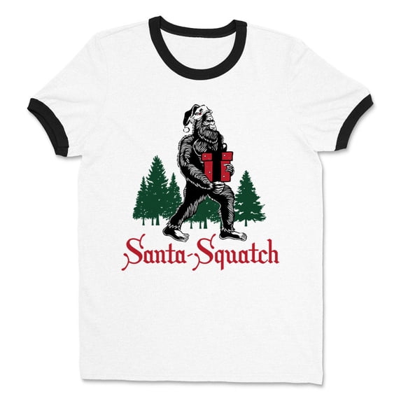 Santa-Squatch Ringer Tee Shirt Unisex Medium White/Black