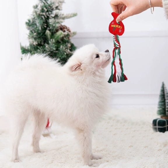 Santa Squeaker Dog Toy for Christmas - Durable Chew Proof Puppy Toy, White Velvet Holiday Decoration Red