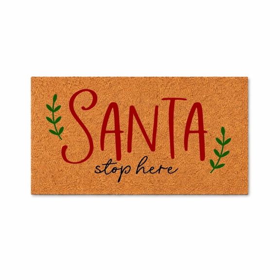 Santa Stop Here Doormat, Christmas Welcome Mat, Winter Front Door Decor, Entryway Rug, Holiday House Decoration, Gift Idea 1576 (16x24 inches) 1576