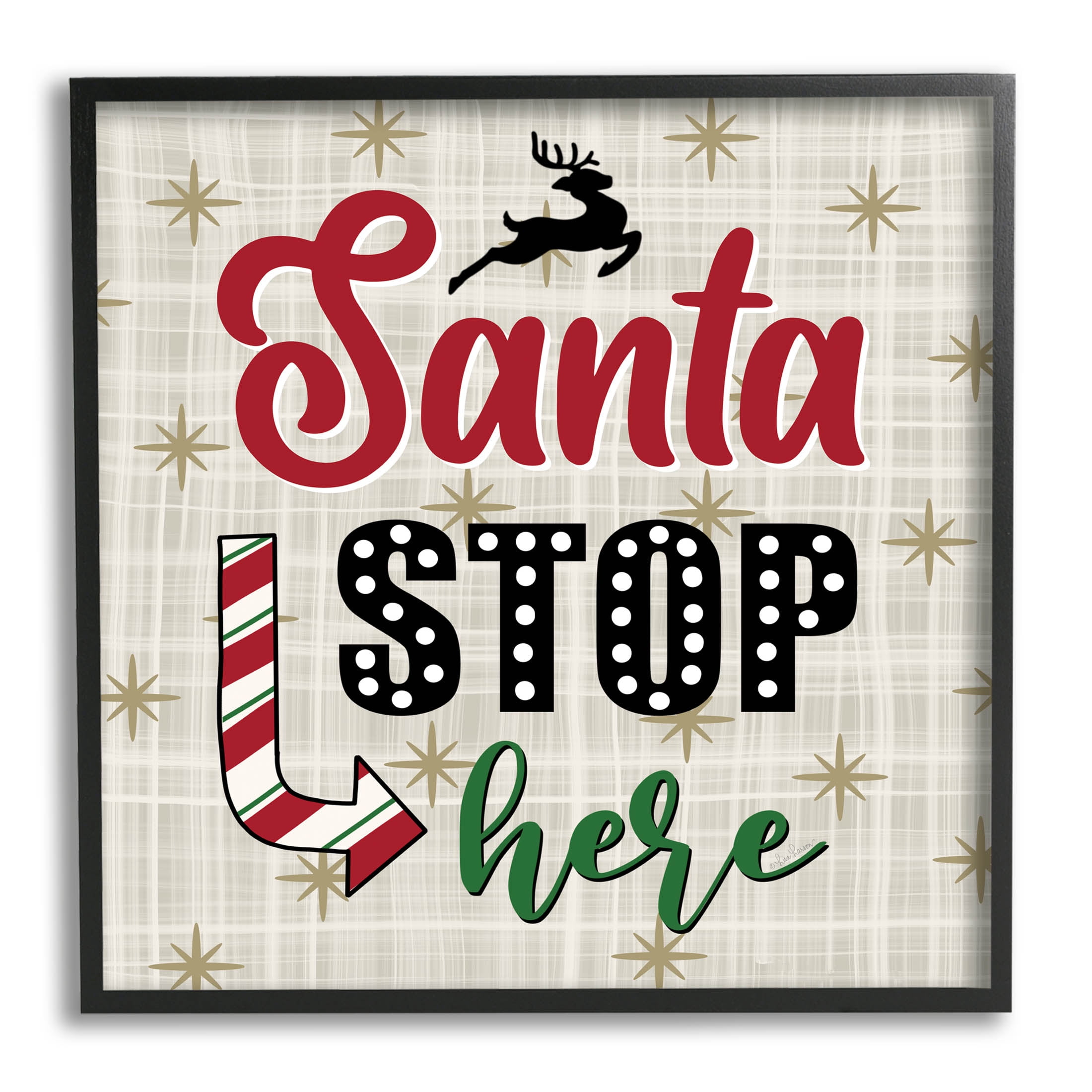 Santa Stop Here Retro Holiday Holiday Graphic Art Black Framed Art Print Wall Art