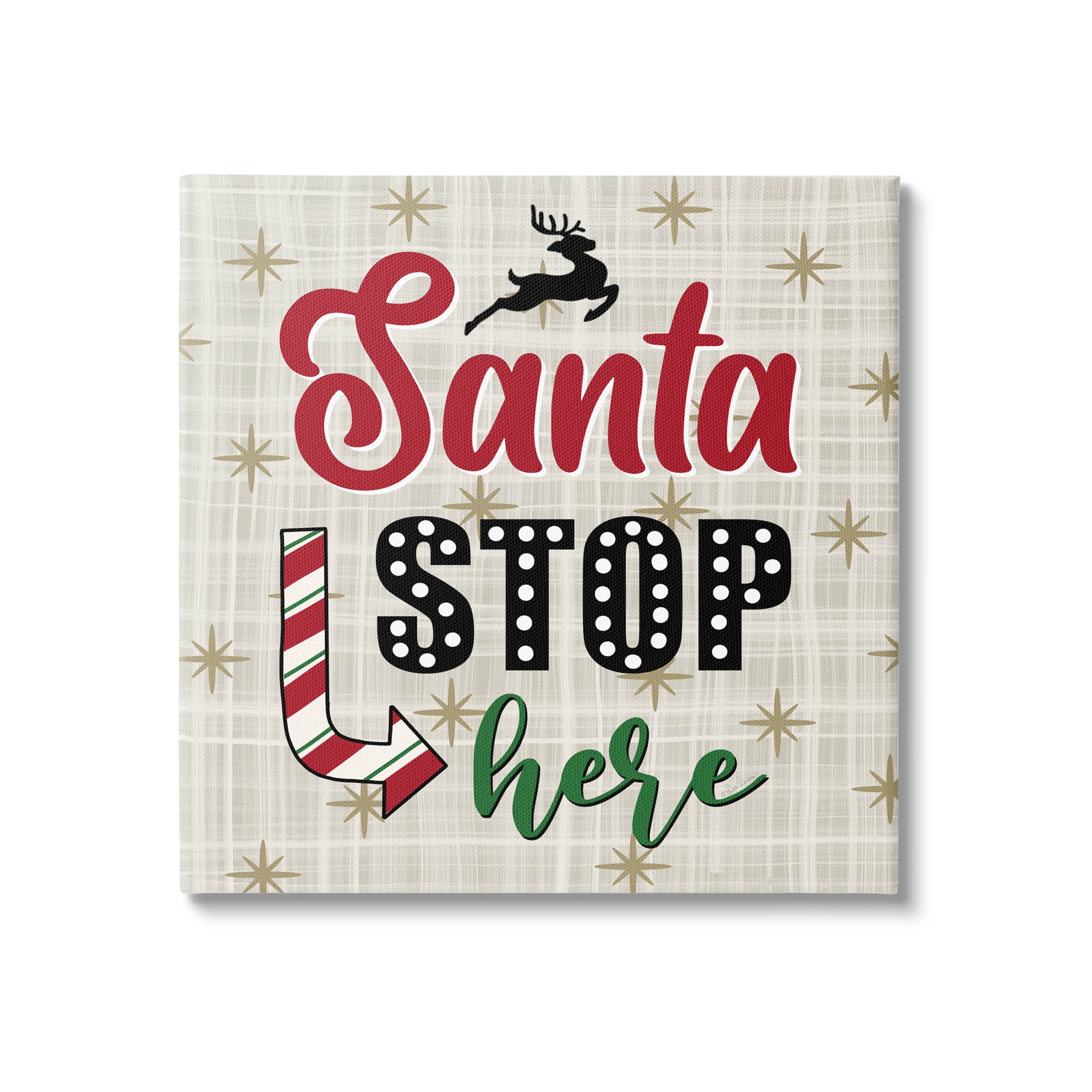 Santa Stop Here Retro Holiday Holiday Graphic Art Gallery Wrapped Canvas Print Wall Art