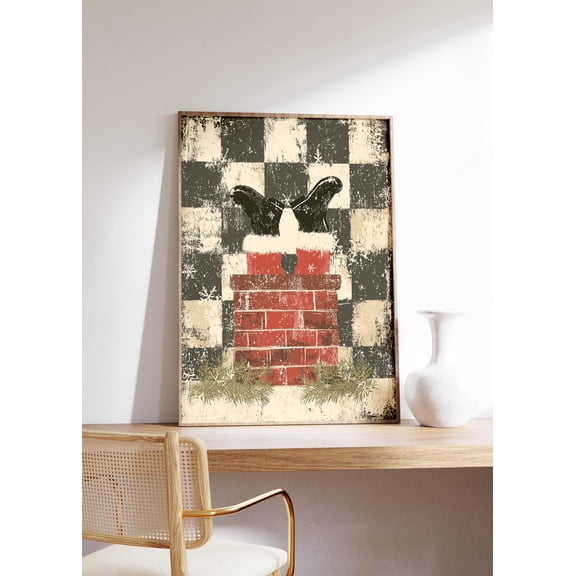Santa Stuck In Chimney Christmas Poster , Poster Print Only