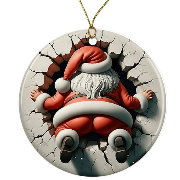 Santa Stuck Ornament - Funny Christmas Ornament - Festive Xmas Tree Decor - Cute Santa Decoration - Holiday Ornament Gift - Unique Holiday Decor Ceramic Ornament ORNW0278