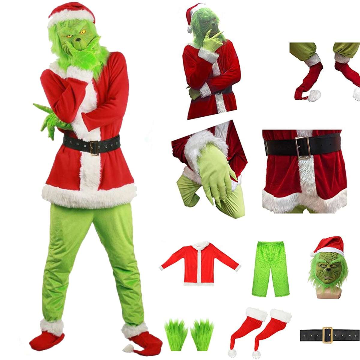 Santa Suit Cosplay Green Monster Outfit With Mask,7 Pieces - Walmart.com