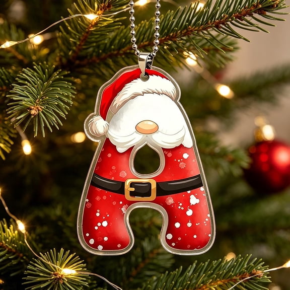 Santa Suit Letter Christmas Ornament, A-Z Alphabet Flat Acrylic Pendant, Personalized Initial Xmas Tree Decor, DIY Custom Name Hanging Ornament for Car Rearview Mirror