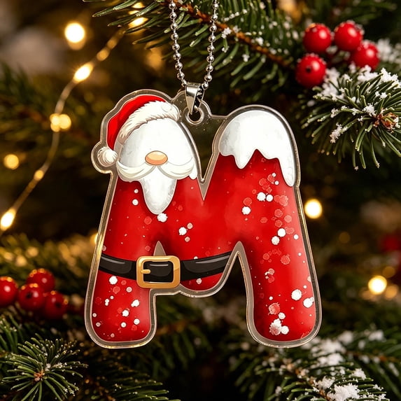 Santa Suit Letter Christmas Ornament, A-Z Alphabet Flat Acrylic Pendant, Personalized Initial Xmas Tree Decor, DIY Custom Name Hanging Ornament for Car Rearview Mirror