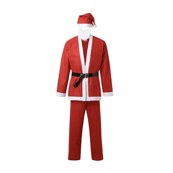 Santa Suit Men Adult Santa Suit Top Pants 5PCS Outfit Set Men's Christmas Suit Party Suit One Size