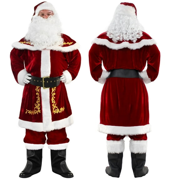 Santa Suit for Men Santa Claus Costume Adult 12pcs Velvet Deluxe Outfit Christmas Holiday Party Cosplay Set