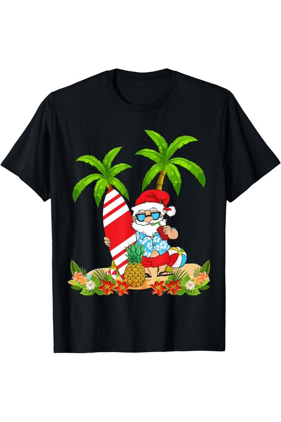 Santa Summer Surfing Christmas In July Beach Vacation T-Shirt