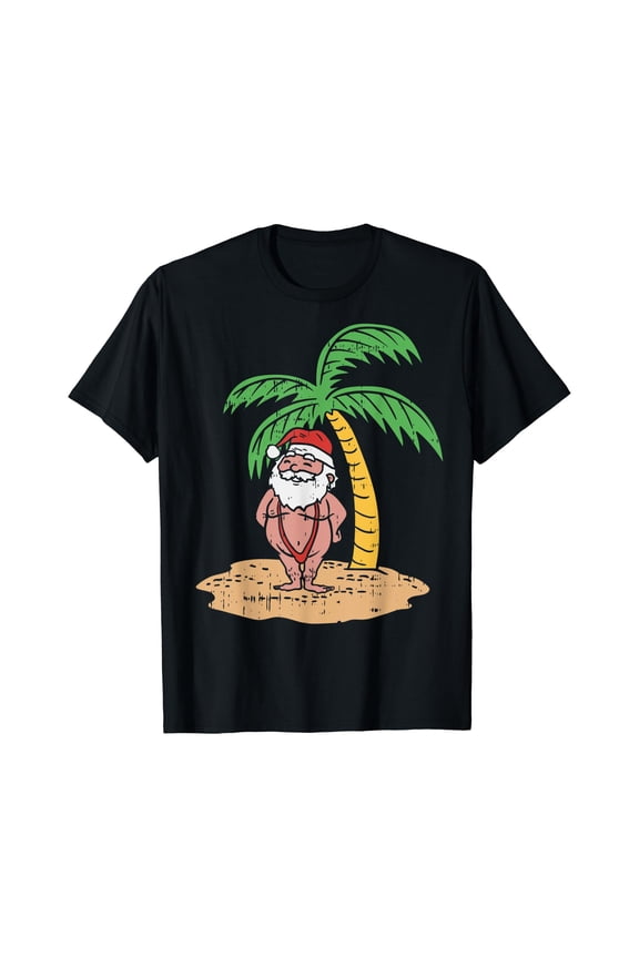 Santa Summer Swimsuit Funny Christmas In July Beach Gift T-Shirt