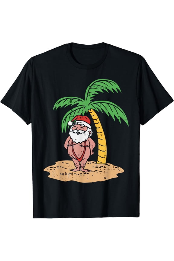 Santa Summer Swimsuit Funny Christmas In July Beach Gift T-Shirt