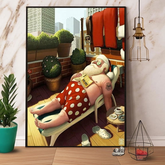 Santa Sunbathing Sleeping Relax Time Cute Thing Vertical Paper Poster No Frame Wrapped Wall Decor 16 x 24 Inch Poster