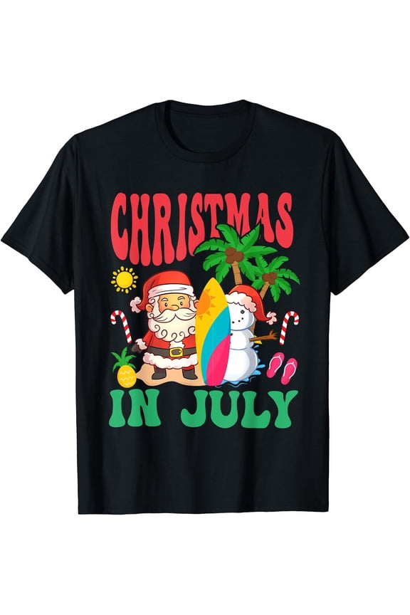 Santa Surfing Hawaiian Beach Christmas In July T-Shirt, Birthday Gift