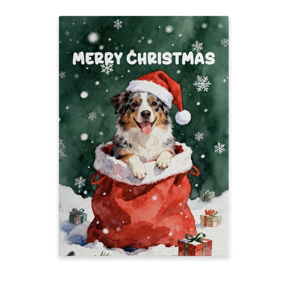 Santa Surprise Gift Australian Shepherd Merry Cheerful Christmas Vertical Matte Canvas Poster Aussie Dog Lover Gifts Wall Art Home Decor - 12021