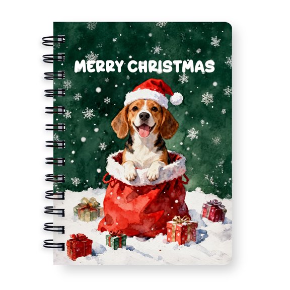 Santa Surprise Gift Beagle Merry Cheerful Christmas Spiral Bound Journal Beagles Dog Lover Gifts Idea 5x7in Spiral Notebook - 12021