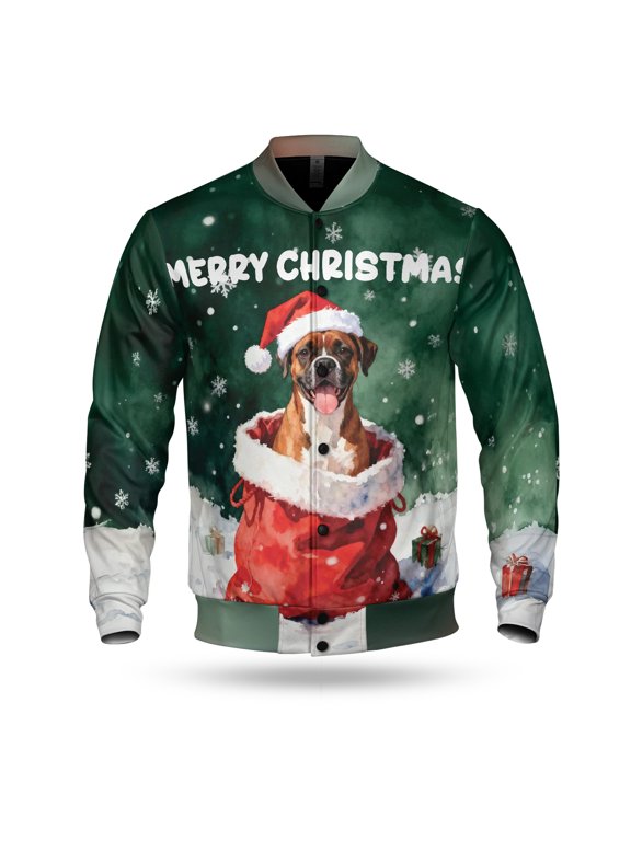 Santa Surprise Gift Boxer Merry Cheerful Christmas All Over Print 3D Baseball Jacket Boxers Dog Lover Gifts Idea Bomber Jacket Softball - 12021