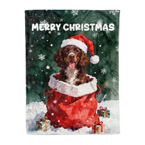 Santa Surprise Gift Boykin Spaniel Merry Cheerful Christmas Cozy Fleece Blanket Dog Lover Warm Soft Throw Blanket - 12021