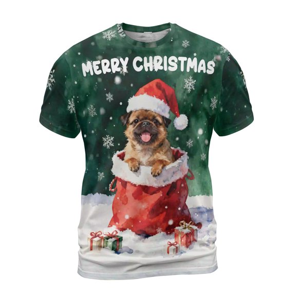 Santa Surprise Gift Brussels Griffon Merry Cheerful Christmas All Over Print 3D Shirt Unisex Merch Griff Dog Lover - 12021