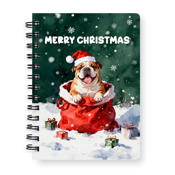 Santa Surprise Gift Bulldog Merry Cheerful Christmas Spiral Bound Journal Dog Lover Gifts Idea 5x7in Spiral Notebook - 12021