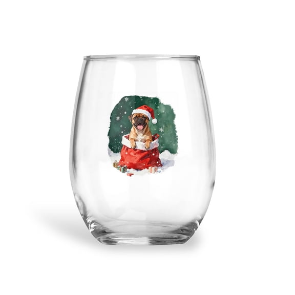 Santa Surprise Gift Bullmastiff Merry Cheerful Christmas 15oz Stemless Wine Glass Mug Dog Lover Wine Glasses Cup - 12021
