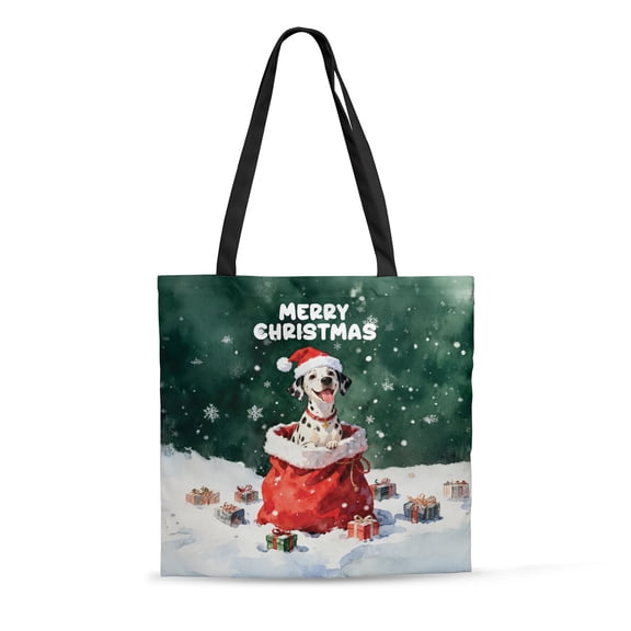 Santa Surprise Gift Dalmatian Merry Cheerful Christmas All Over Print 3D Canvas Tote Bag Dog Lover Reusable Handbag - 12021