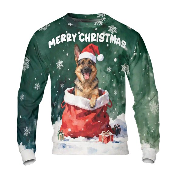 Santa Surprise Gift German Shepherd Merry Cheerful Christmas All Over Print 3D Sweatshirt Unisex Merch Alsatian Dog Lover Gifts - 12021