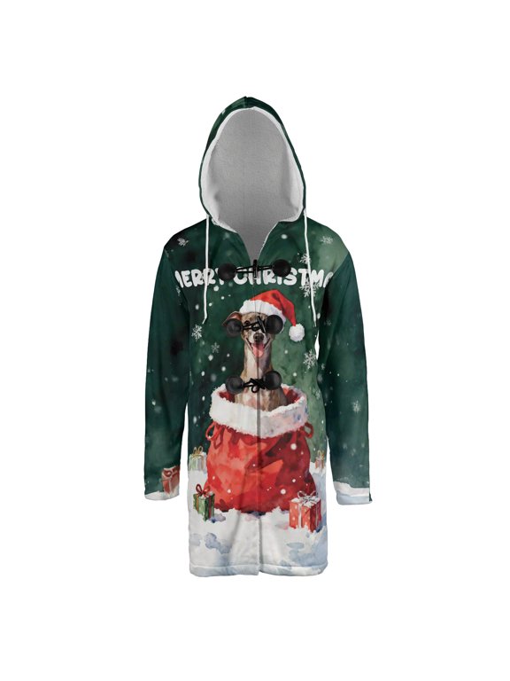 Santa Surprise Gift Italian Greyhound Merry Cheerful Christmas All Over Print 3D Hooded Duffle Toggle Coat Greyhound Dog Lover - 12021