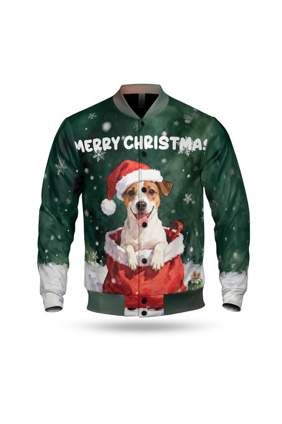 Santa Surprise Gift Jack Russell Terrier Merry Cheerful Christmas All Over Print 3D Baseball Jacket Parson Jack Dog Lover Bomber Jacket Softball - 12021