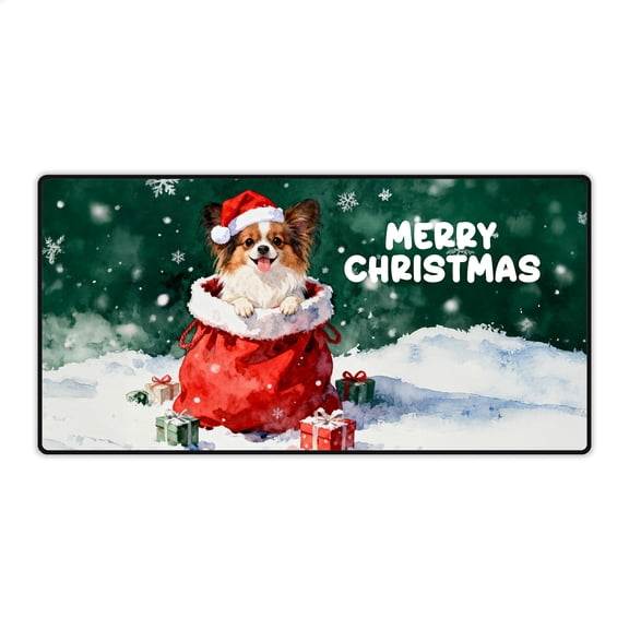 Santa Surprise Gift Papillon Merry Cheerful Christmas Desk Mat Full Keyboard Mouse Pad Pap Butterfly Dog Lover Large Mousepad - 12021