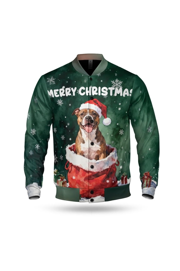 Santa Surprise Gift Pitbull Merry Cheerful Christmas All Over Print 3D Baseball Jacket Terrier Dog Lover Bomber Jacket Softball - 12021