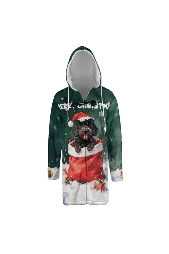 Santa Surprise Gift Portuguese Water Dog Merry Cheerful Christmas All Over Print 3D Hooded Duffle Toggle Coat PWD Portie Fishing Dog Lover - 12021