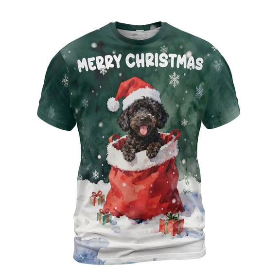 Santa Surprise Gift Portuguese Water Dog Merry Cheerful Christmas All Over Print 3D Shirt Unisex Merch PWD Portie Fishing Dog Lover - 12021