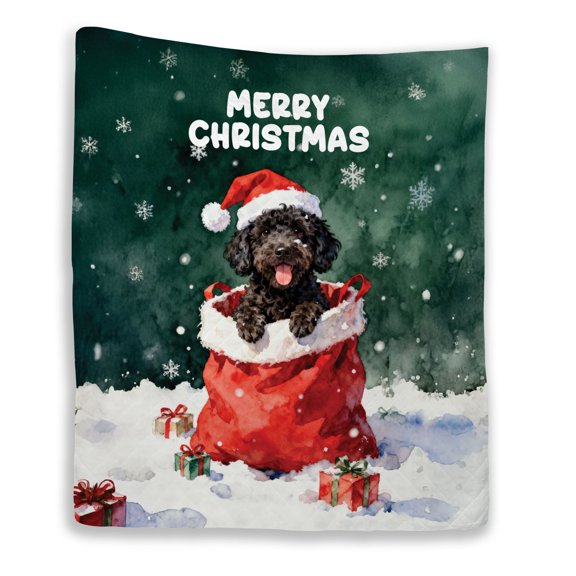 Santa Surprise Gift Portuguese Water Dog Merry Cheerful Christmas Quilt Blanket PWD Portie Fishing Dog Lover Cozy Comforter Throw Blanket - 12021