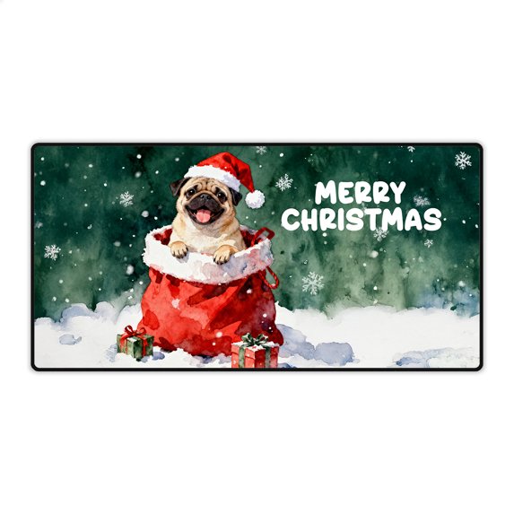 Santa Surprise Gift Pug Merry Cheerful Christmas Desk Mat Full Keyboard Mouse Pad Dog Lover Gifts Large Mousepad - 12021