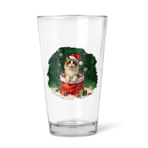 Santa Surprise Gift Ragdoll Merry Cheerful Christmas 16oz Pint Beer Glass Mug Cat Lover Kitten Owner Gifts Idea Beer Glasses Cup - 12021
