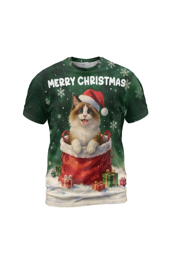 Santa Surprise Gift Ragdoll Merry Cheerful Christmas All Over Print 3D Shirt Unisex Merch Cat Lover Kitten Owner Gifts Idea - 12021