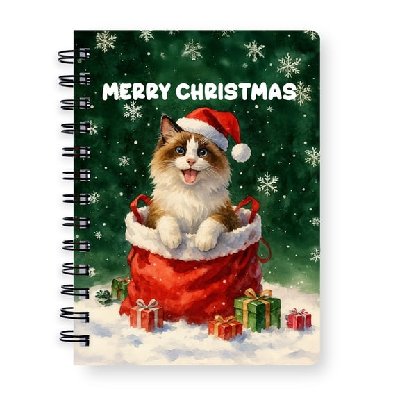 Santa Surprise Gift Ragdoll Merry Cheerful Christmas Spiral Bound Journal Cat Lover Kitten Owner Gifts Idea 5x7in Spiral Notebook - 12021