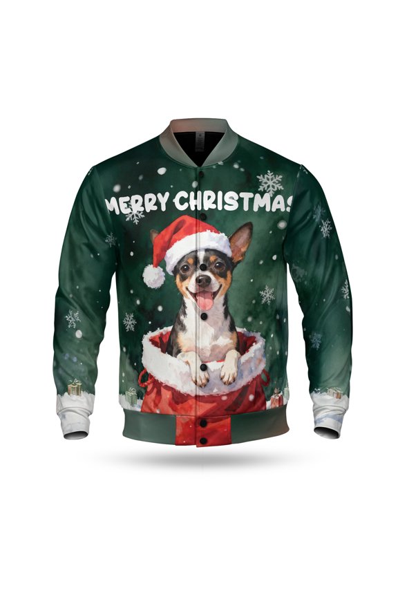 Santa Surprise Gift Rat Terrier Merry Cheerful Christmas All Over Print 3D Baseball Jacket Ratty Dog Lover Bomber Jacket Softball - 12021