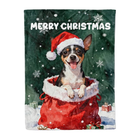 Santa Surprise Gift Rat Terrier Merry Cheerful Christmas Cozy Fleece Blanket Ratty Dog Lover Warm Soft Throw Blanket - 12021