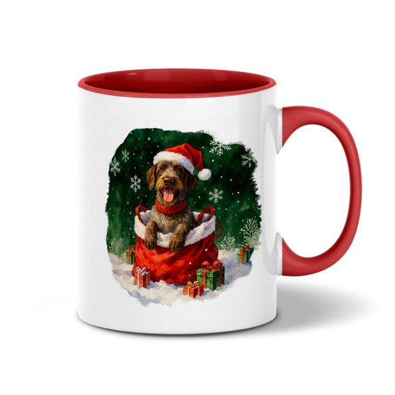 Santa Surprise Gift Wirehaired Pointing Griffon Merry Cheerful Christmas 11oz Accent Two-tone Mug Dog Lover Coffee Tea Cup - 12021